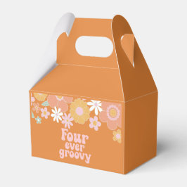 Retro bloemige vier keer groovy 4de verjaardag bedankdoosjes
