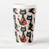 Retro bloemkatten (zacht beige) latte mok (Voorkant)