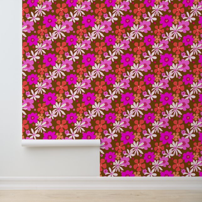 Retro bloemkunst diagonaal patroon behang (Applicatie)