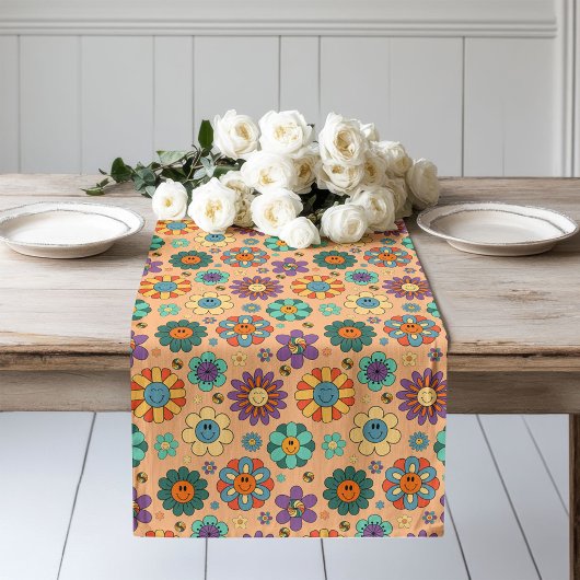 Retro bloemloper 60s pastel eetkameraccent lange tafelloper