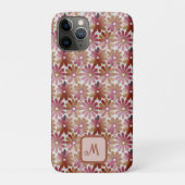 Retro bloemmonogram persoonlijk roze en bruin Case-Mate iPhone case (Achterkant)