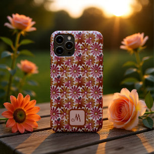 Retro bloemmonogram persoonlijk roze en bruin Case-Mate iPhone case