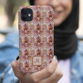 Retro bloemmonogram persoonlijk roze en bruin Case-Mate iPhone case