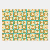 Retro bloemmotief Blauwgroen, crème, Sinaasappel Inpakpapier Vel (Voorkant 2)