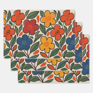 Retro bloemmotief in jaren 60-stijl inpakpapier vel