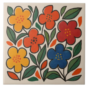Retro bloemmotief in jaren 60-stijl tegeltje