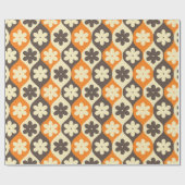 Retro bloemmotief in Sinaasappel, bruin en crème Cadeaupapier (Vlak)
