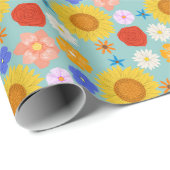 Retro Bloemmotief Inpakpapier (Rol Hoek)