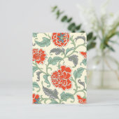 Retro bloemmotief Japanse stijl Rood Ivoor Groen Briefkaart (Staand voorkant)