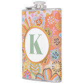 Retro bloemmotief met monogram groovy patroon heupfles (Links)