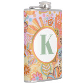 Retro bloemmotief met monogram groovy patroon heupfles (Rechts)