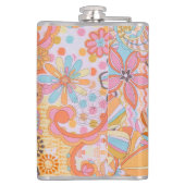 Retro bloemmotief met monogram groovy patroon heupfles (Achterkant)