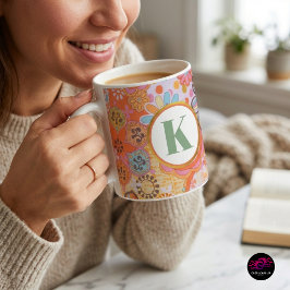 Retro bloemmotief met monogram groovy patroon koffiemok