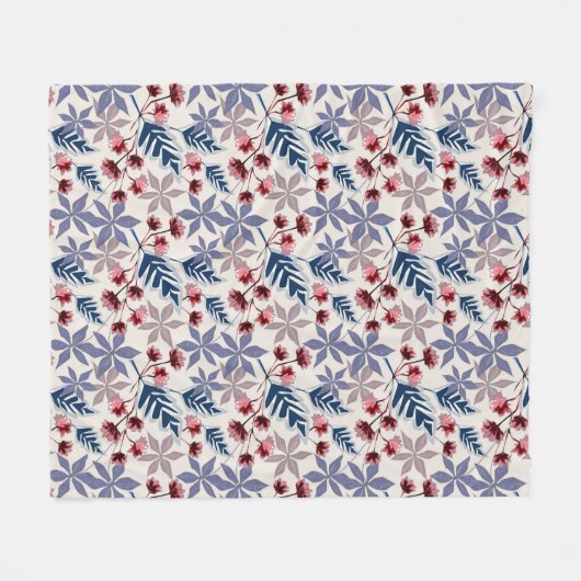 Retro bloemmotief met roze, bordeaux bloemen fleece deken (Voorkant (Horizontaal))