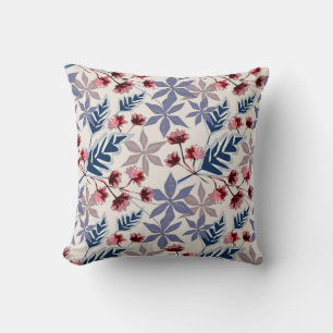 Retro bloemmotief met roze, bordeaux bloemen kussen
