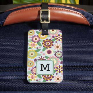 Retro bloemmotief monogram Initiaal Bagagelabel