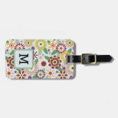 Retro bloemmotief monogram Initiaal Bagagelabel (Voorkant horizontaal)