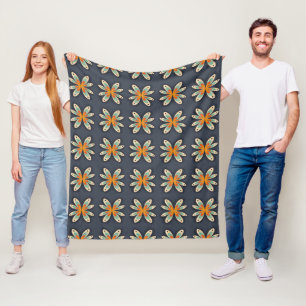 Retro bloemmotief oranje marineblauw abstract patr fleece deken