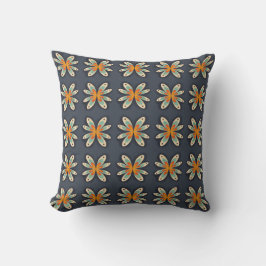 Retro bloemmotief oranje marineblauw abstract patr kussen