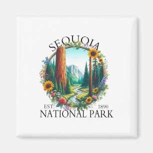 Retro bloemmotief Sequoia National Park Wandelen K Magneet