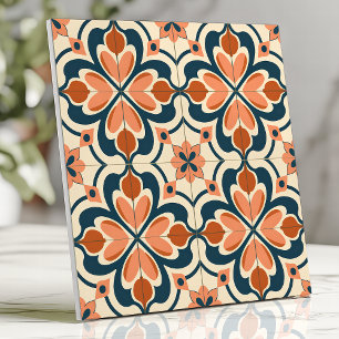 Retro bloemmotief terracotta en turquoise  tegeltje