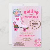 Retro bloemmotief turquoise rollerschaats boho bab kaart (Voorkant)