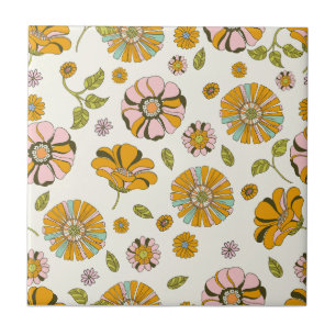 Retro bloemmotief uit de jaren 70 tegeltje