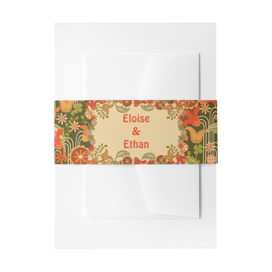 Retro Bloemmotief Uitnodigingen Wikkel (Voorkant Voorbeeld)