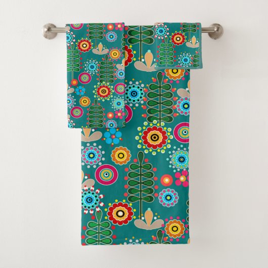 Retro, bloempatroon bad handdoek (Insitu)