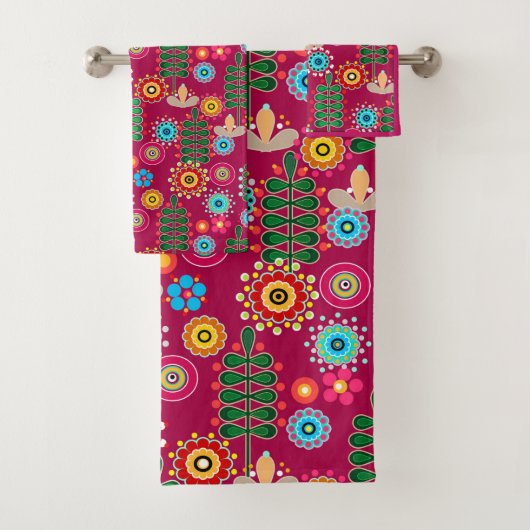 Retro, bloempatroon bad handdoek (Insitu)