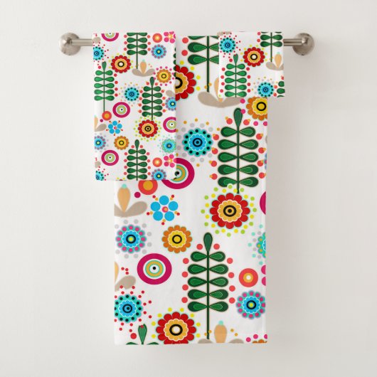 Retro, bloempatroon bad handdoek (Insitu)