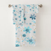 Retro, bloempatroon, blauw, grijs, bloemen bad handdoek (Insitu)