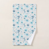 Retro, bloempatroon, blauw, grijs, bloemen bad handdoek (Handdoek)