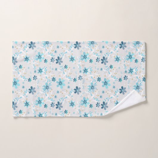 Retro, bloempatroon, blauw, grijs, bloemen bad handdoek (Handdoek)