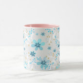 Retro, bloempatroon, blauw, grijs mok (Midden)