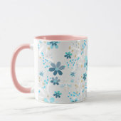 Retro, bloempatroon, blauw, grijs mok (Links)