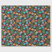 Retro, bloempatroon cadeaupapier (Vlak)