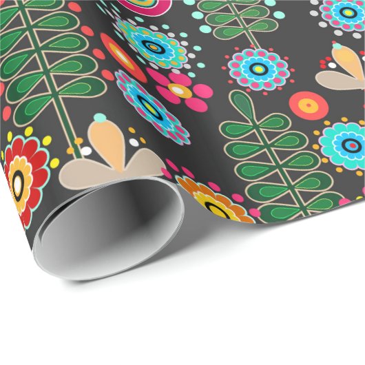 Retro, bloempatroon cadeaupapier (Rol Hoek)
