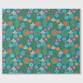 Retro, bloempatroon cadeaupapier (Vlak)