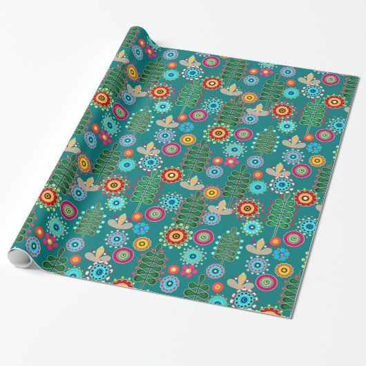 Retro, bloempatroon cadeaupapier (Uitgerold)