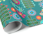 Retro, bloempatroon cadeaupapier (Rol Hoek)