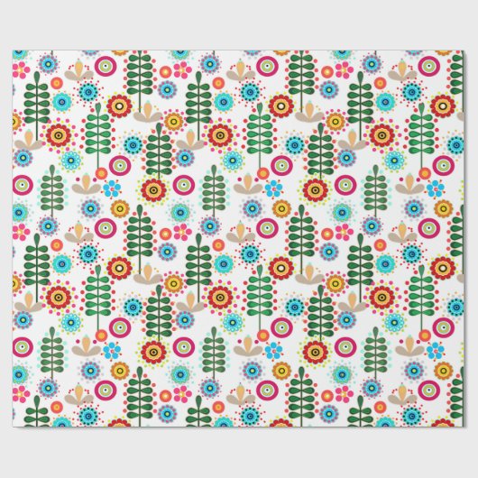 Retro, bloempatroon cadeaupapier (Vlak)