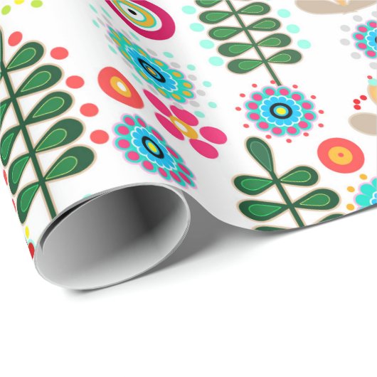 Retro, bloempatroon cadeaupapier (Rol Hoek)