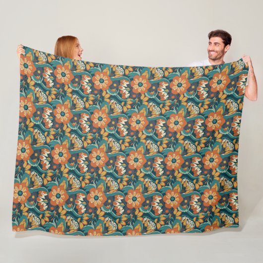 Retro bloempatroon fleece deken (In situ)