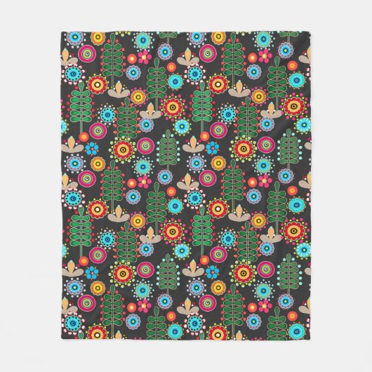 Retro, bloempatroon fleece deken (Voorkant)