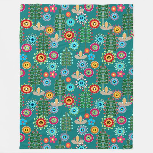 Retro, bloempatroon fleece deken (Voorkant)