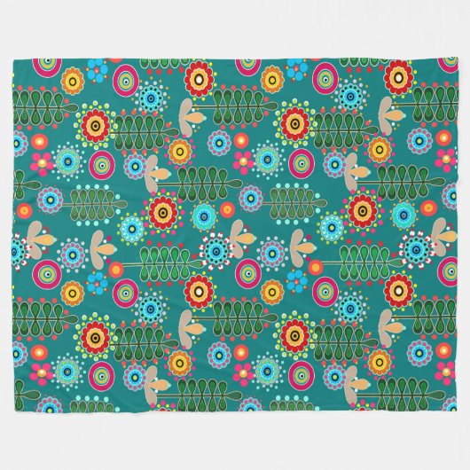 Retro, bloempatroon fleece deken (Voorkant (Horizontaal))