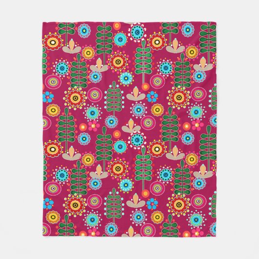 Retro, bloempatroon fleece deken (Voorkant)