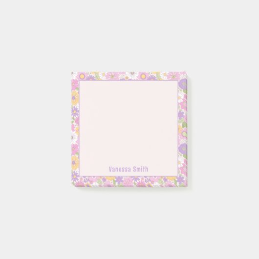 Retro bloempatroon gepersonaliseerde notities post-it® notes (Voorkant)