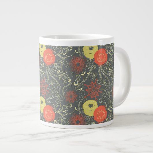 Retro bloempatroon grote koffiekop (Voorkant rechts)